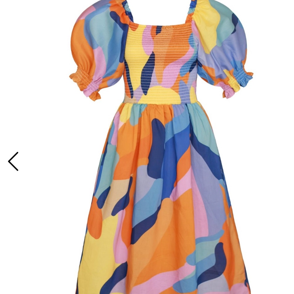 NWT Jessie Zhai Tropical Love Smocked Midi Dress Sz XS.